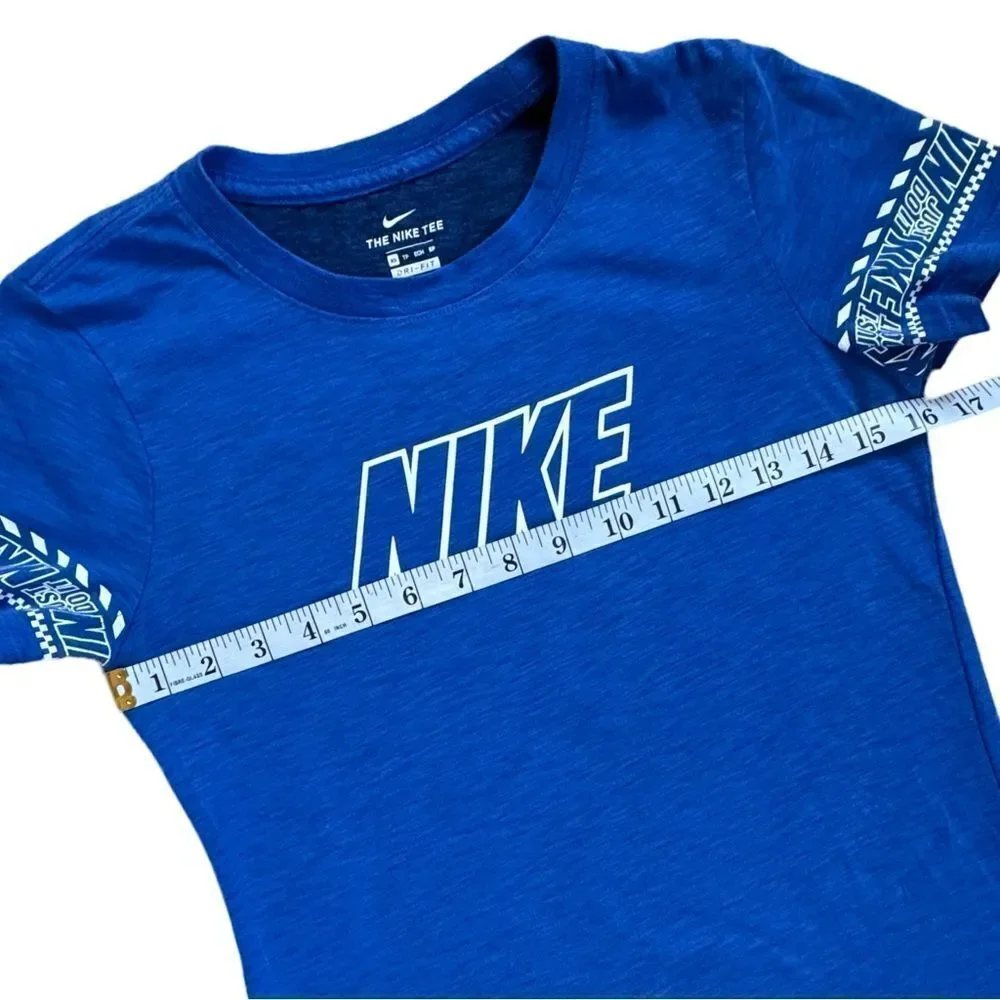 Nike Tee Shirt Women’s Tshirt Dri-fit Spellout Logo Blue & White Short Sleeve XS